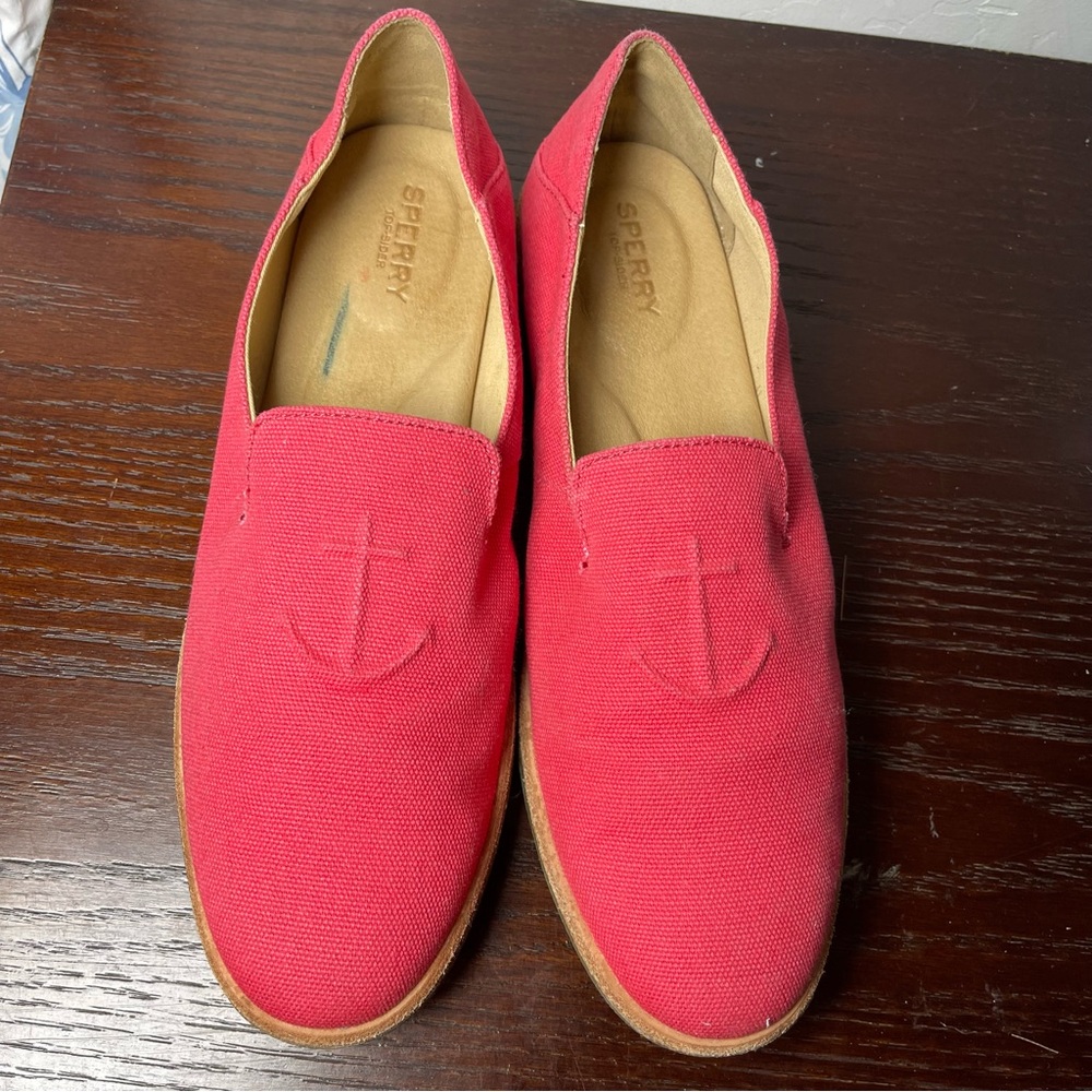 Sperry Red Canvas Loafers SZ 10